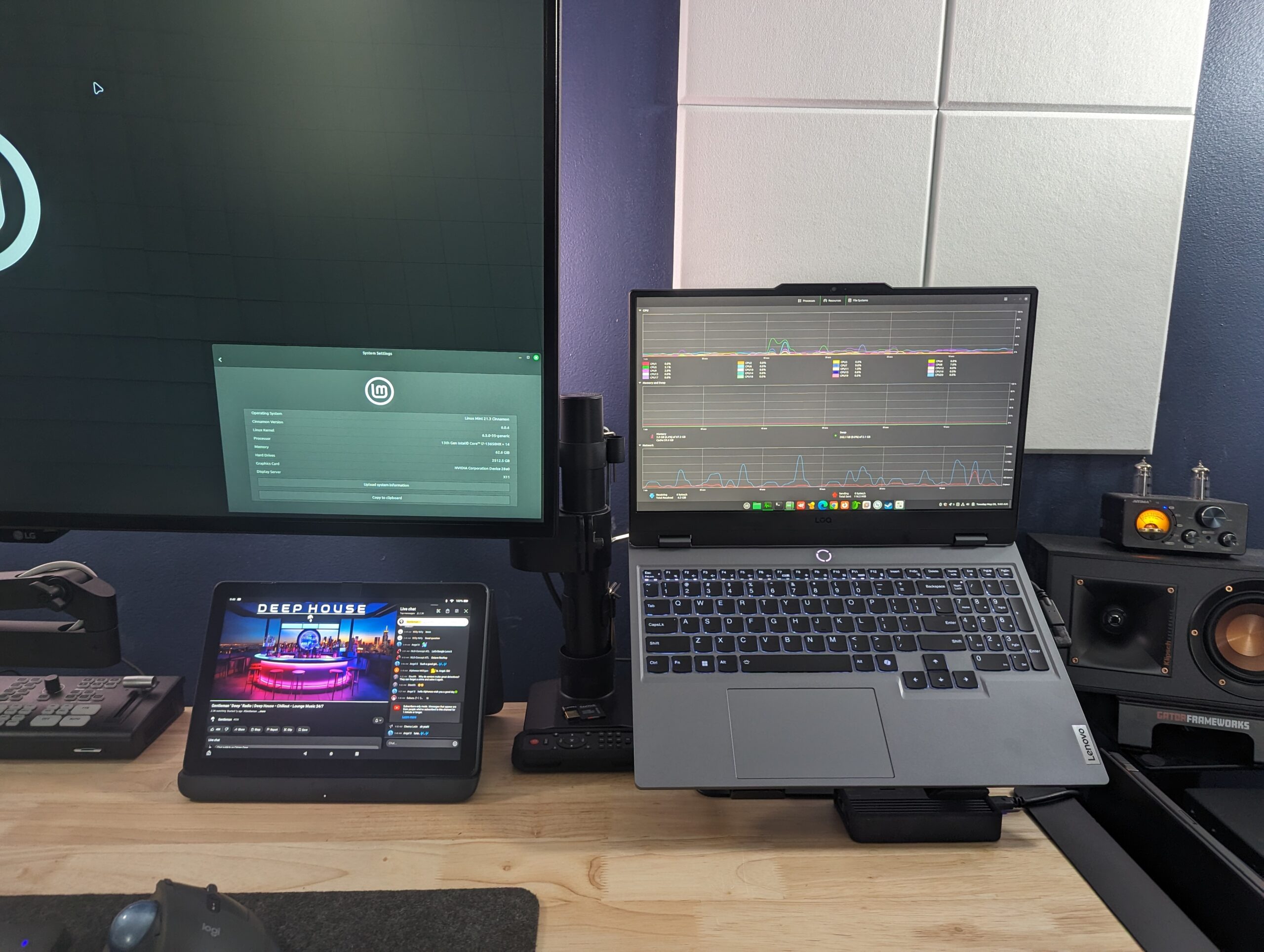 Lenovo LOQ lid open showing specs & running processes