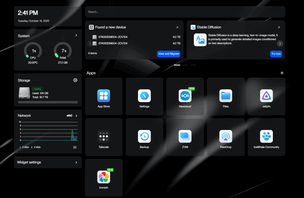 ZimaOS dashboard